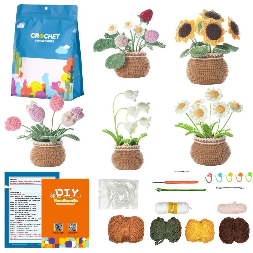Amazon | 手作り チューリップの花植物鉢植えかぎ針編みニットキット